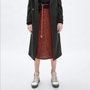 Zara Red Cheetah Print Midi Skirt